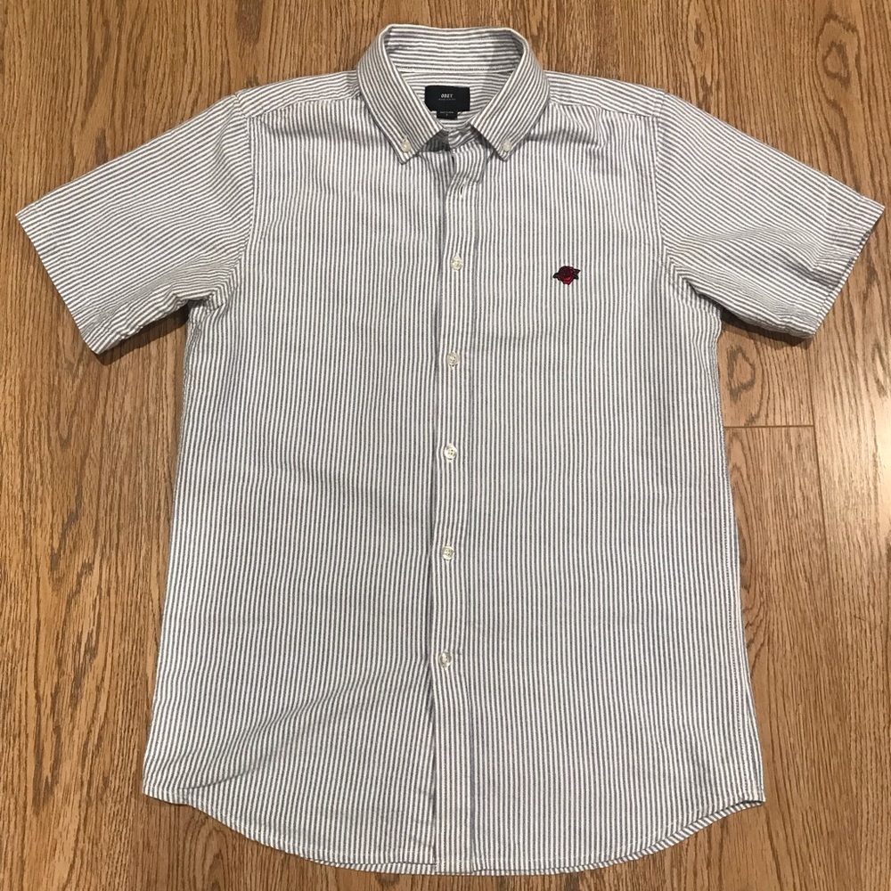 Obey button up shirt small s stripe blue white